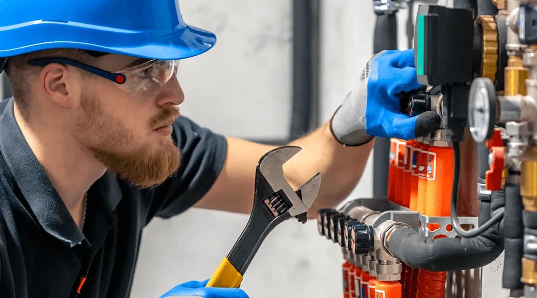 Engineer fixing pipework